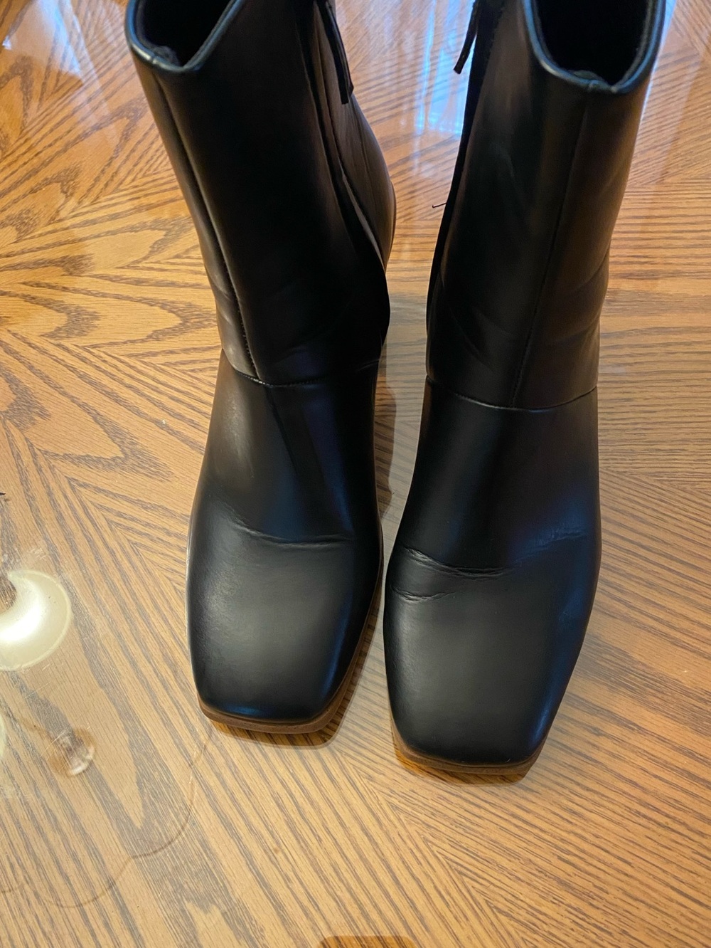 Time and Tru Black Square-Toe Mid-Calf Heeled Boots with Side Zip
